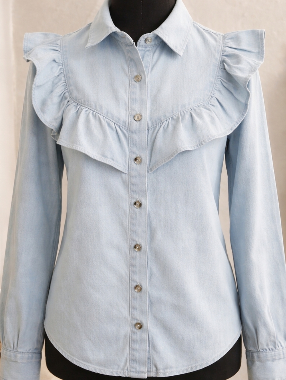 Intermix Blouse Womens Size P Similar To Size XS Blush Nude Ruffle 100% Cotton